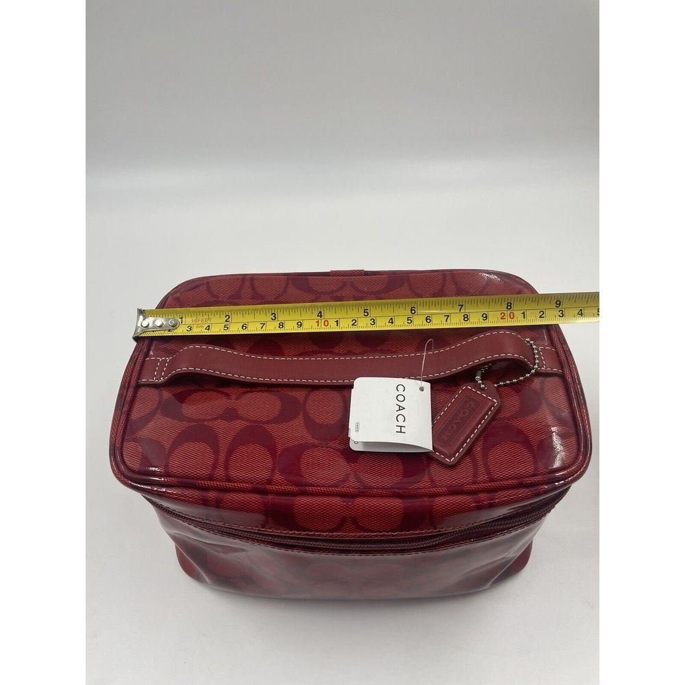 Large COACH Vinyl Toiletry Travel Cosmetic Bag Case Signature Red Rare Vintage - Picture 6 of 12